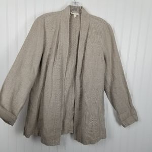 Eileen Fisher Organic Linen Open Front Blazer Beige Tan Neutral Hidden Pockets S